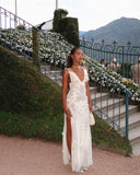 Sexy A line V neckline Floor Length Chiffon White Prom Dress HZ1022