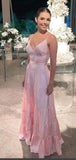 Simple A line Straps Light Pink Long Prom Dress HZ1022