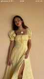 Light Yellow A-line Prom Dress with Puff Sleeves HZ1022