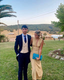 Sexy Mermaid V Neckline Yellow Prom Dress Weddingh Guest Dresses HZ1022