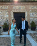 Sexy Mermaid V Neckline Blue Prom Dress Weddingh Guest Dresses HZ1022