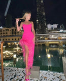 Sexy High Low Sweetheart Hot Pink Feathers Prom Dress HZ1022