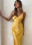 Sexy Sheath Spaghetti Straps Yellow Ankle Length Prom Dress HZ1022