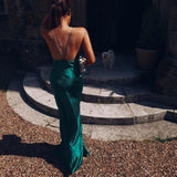 Sexy A Line Straps Dark Green Floor Length Prom Dress HZ1022