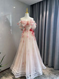 Ball Gown Pink Tulle Floral Prom Dress HZ1022