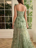 A line Green Corset Long Tulle Prom Dress With 3D Butterflies HZ1022