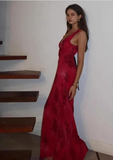 Beautiful Mermaid Prom Gown Red Floral Prom Dresses HZ1022