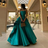 Simple Ball Gown Strapless Floor Length Green Satin Prom Dress HZ1022