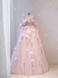 Fairy Ball Gown Strapless Pink Tulle Prom Dresses Long Party Dress HZ1022