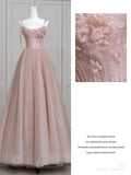 Fairy Ball Gown Straps Pink Tulle Prom Dresses Long Evening Dress HZ1022