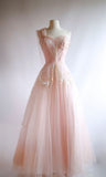 Fairy Ball Gown One Shoulder Pink Lace Prom Dresses Ankel Length Evening Dress HZ1022