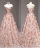 Fairy A line Strapless Pink Sequin Long Prom Dresses Evening Dress HZ1022