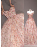 Fairy A line Strapless Pink Sequin Long Prom Dresses Evening Dress HZ1022