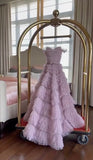 Fairy Ball Gown Strapless Lilac Tulle Long Prom Dresses Evening Dress HZ1022