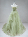 Tulle Long Prom Dress A-Line Green Long Evening Dress HZ1022