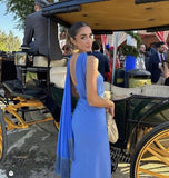 Simple Sheath Royal Blue Long Prom Dresses Evening Dress HZ1022