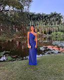Simple Sheath One Shoulder Royal Blue Long Prom Dresses Evening Dress HZ1022