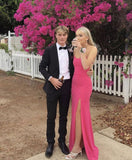 Sexy Sheath Straps Pink Slit Prom Dresses Evening Dress HZ1022
