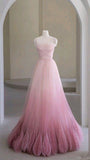 Princess A Line Pink Tulle Prom Dresses Long Evening Dress HZ1022