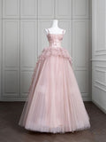 Princess Ball Gown Pink Tulle Prom Dresses Long Evening Dress HZ1022