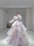 Ball Gown Off The Shoulder Tulle Lilac Prom Dresses Evening Dress HZ1022