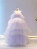 Ball Gown Off The Shoulder Tulle Lilac Prom Dresses Evening Dress HZ1022