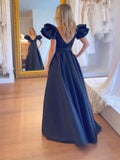 Sexy A line Long Navy Blue Prom Dress Party Dress 22th Birthday Outfits HZ1022