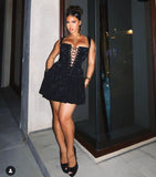 Sexy A line Straps Black Lace Short Homecoming Dress HZ1022