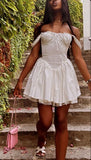 Sexy A line Off The Shoulder White Lace Short Homecoming Dress HZ1022