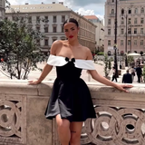 Sexy A line Off The Shoulder Black Short Homecoming Dress HZ1022