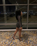 Cute Sheath Long Sleeves Sequin Short Black Homecoming Dress HZ1022