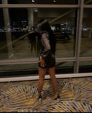 Cute Sheath Long Sleeves Sequin Short Black Homecoming Dress HZ1022