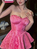 Sexy A line Strapless Short Pink Homecoming Dress HZ1022