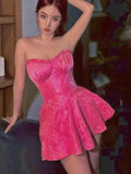 Sexy A line Strapless Short Pink Homecoming Dress HZ1022