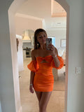 Cute Sheath Strapless Short Orange Homecoming Dresses HZ1022
