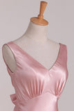 Vintage Mermaid V Neckline Pink Satin Long Prom Dresses Party Evening Dress HZ1022
