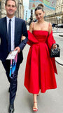 Simple A line Spaghetti Straps Red Satin Evening Party Dress Prom Dresses HZ1022