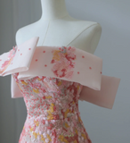 Sweet and lovely pink floral sequined A-line prom dress HZ1022