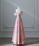 Sweet and lovely pink floral sequined A-line prom dress HZ1022