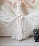 Chic Halter-Shoulder 3D Floral Tulle Floor-Length Wedding Dress HZ1022