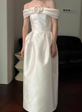Elegant and minimalist one-shoulder 3D floral satin bridal gown HZ1022