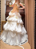 French retro corset 3D floral cake dress wedding gown HZ1022