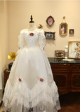 Vintage French White Floral Long Sleeve Lace A-Line Wedding Dress HZ1022