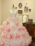 Princess Pink Strapless Floral A-Line Tulle Floor-Length Wedding Dress HZ1022