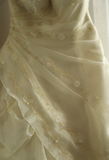 Soft light yellow floral beaded halter neck layered pleated puffy wedding dress HZ1022