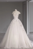 Vintage Lace Off-the-shoulder Chic Grid Floral A-line Wedding Dress HZ1022