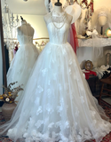 Elegant Halter Neck Floral Tulle A-Line Floor-Length Wedding Dress HZ1022
