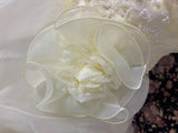 Gentle light yellow one-shoulder floral pleated tulle fluffy floor-length wedding dress HZ1022
