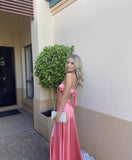 A line Pink Backless Evening Party Dress Long Pink Prom Dress HZ1022