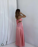 A line Pink Backless Evening Party Dress Long Pink Prom Dress HZ1022